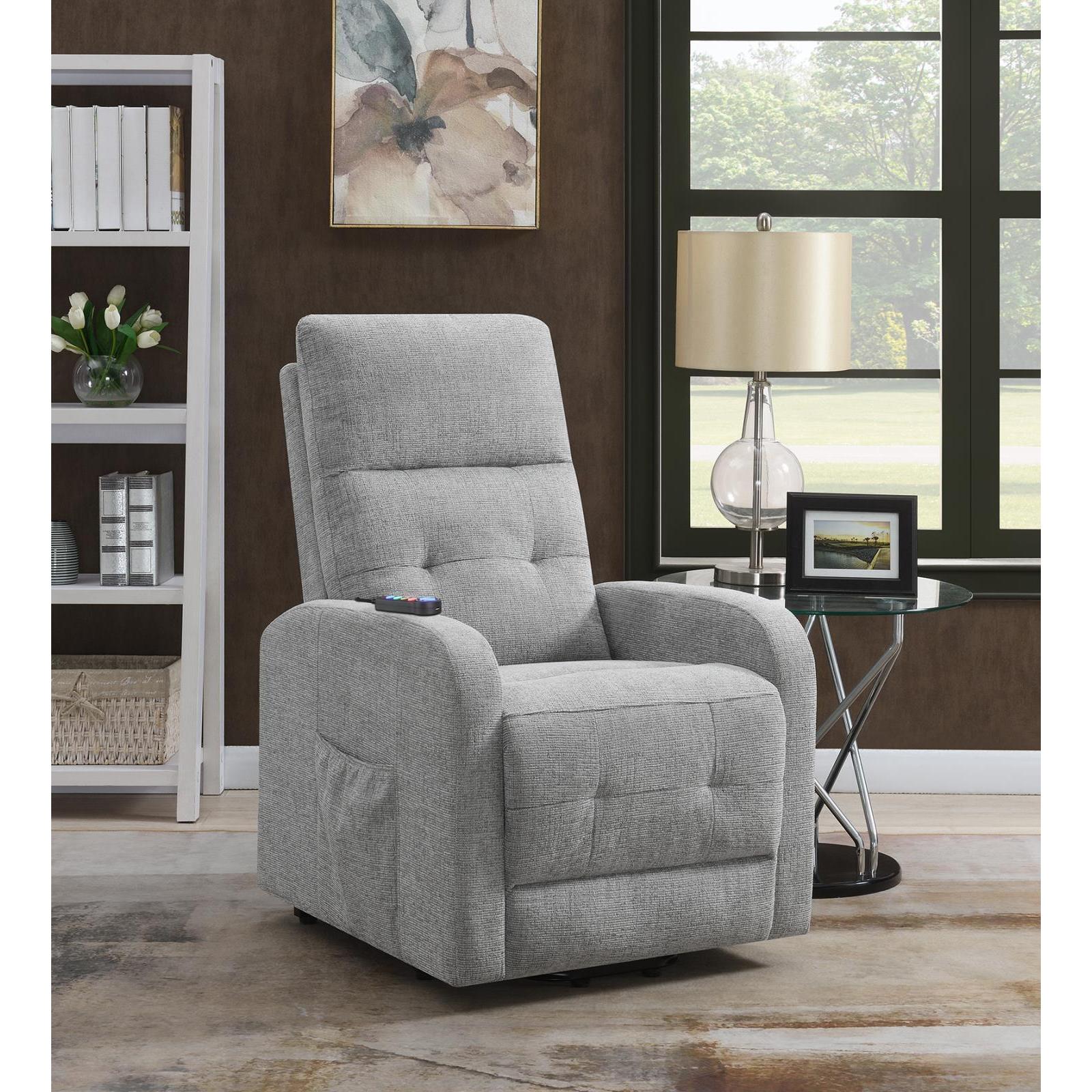 Tufted Upholstered Power Lift Recliner - Pearl Silver - Image 2