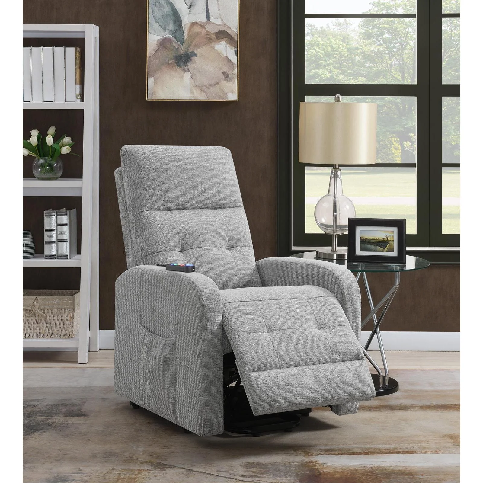 Tufted Upholstered Power Lift Recliner - Pearl Silver - Image 3