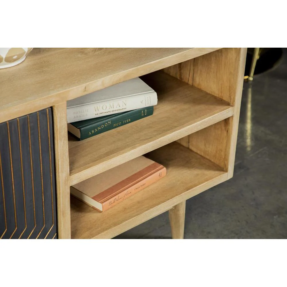 Tv Console With 2 Shelves And Sliding Doors - Light Brown - Image 3