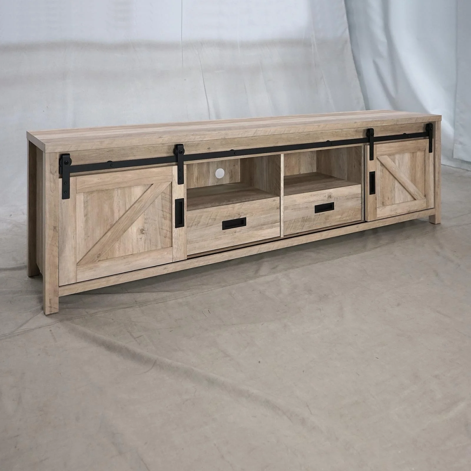 Tv Console With Sliding Doors - Light Brown