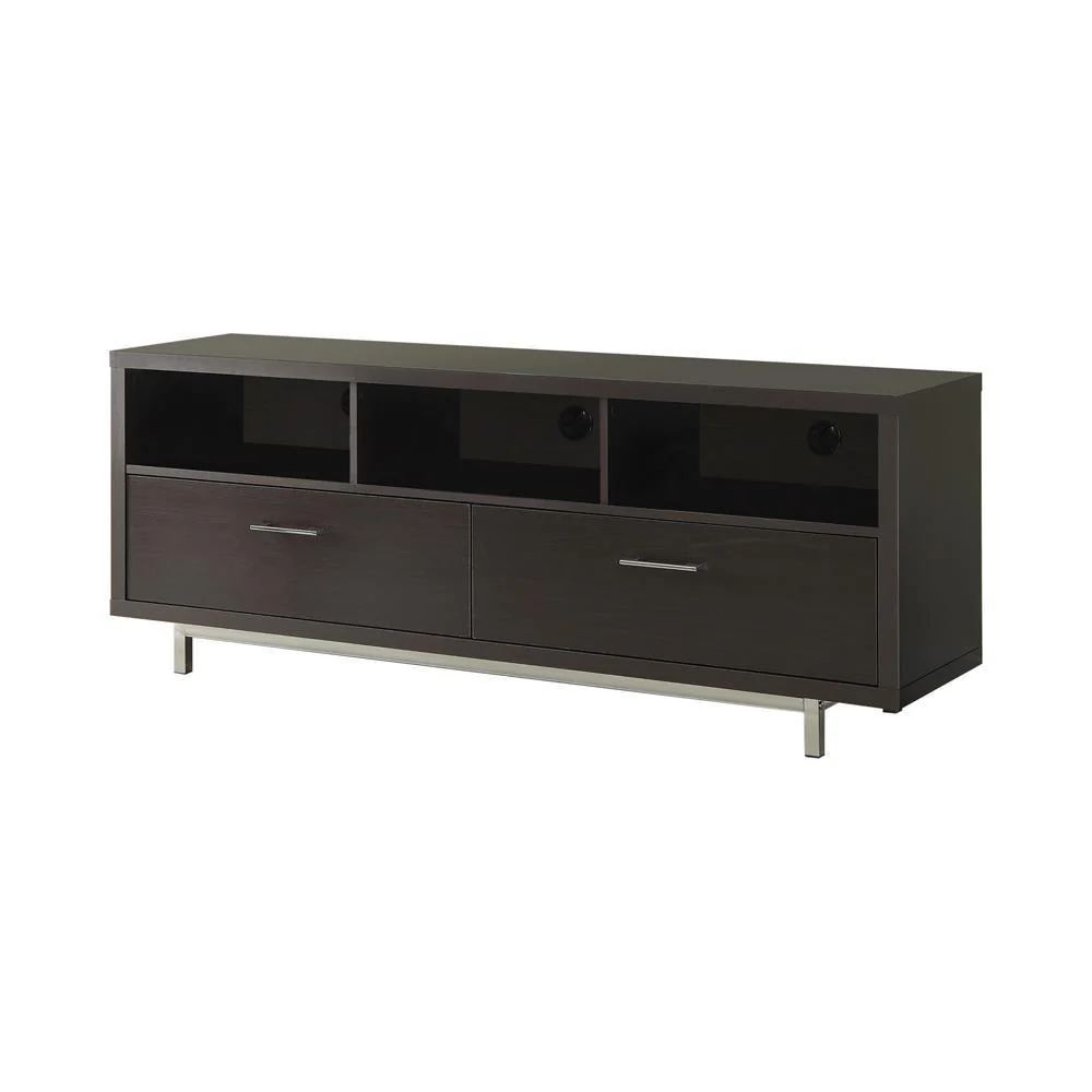 Tv Consoles - 2-drawer Rectangular - Cappuccino And Chrome - Image 3