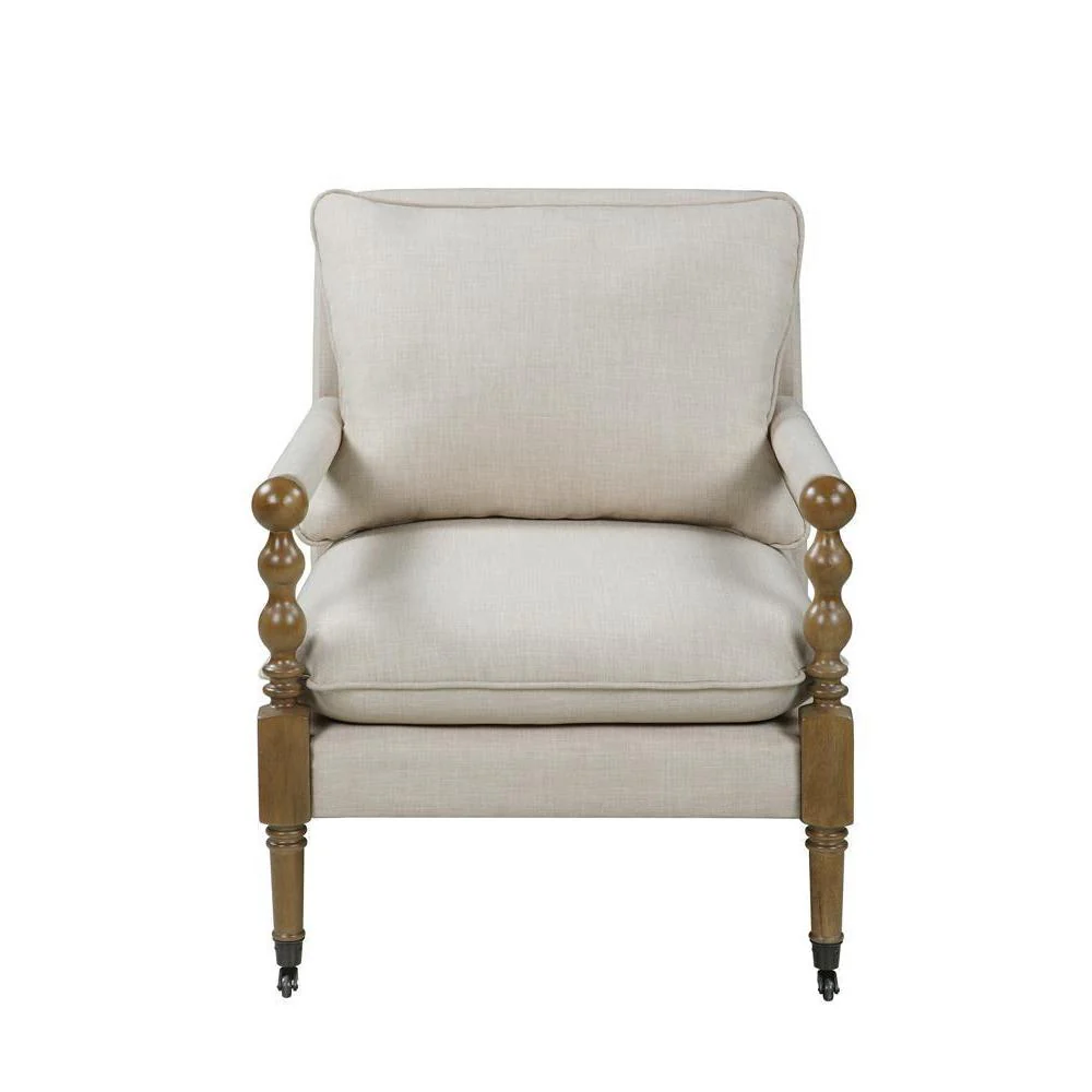 Upholstered Accent Chair With Casters - Beige - Image 3