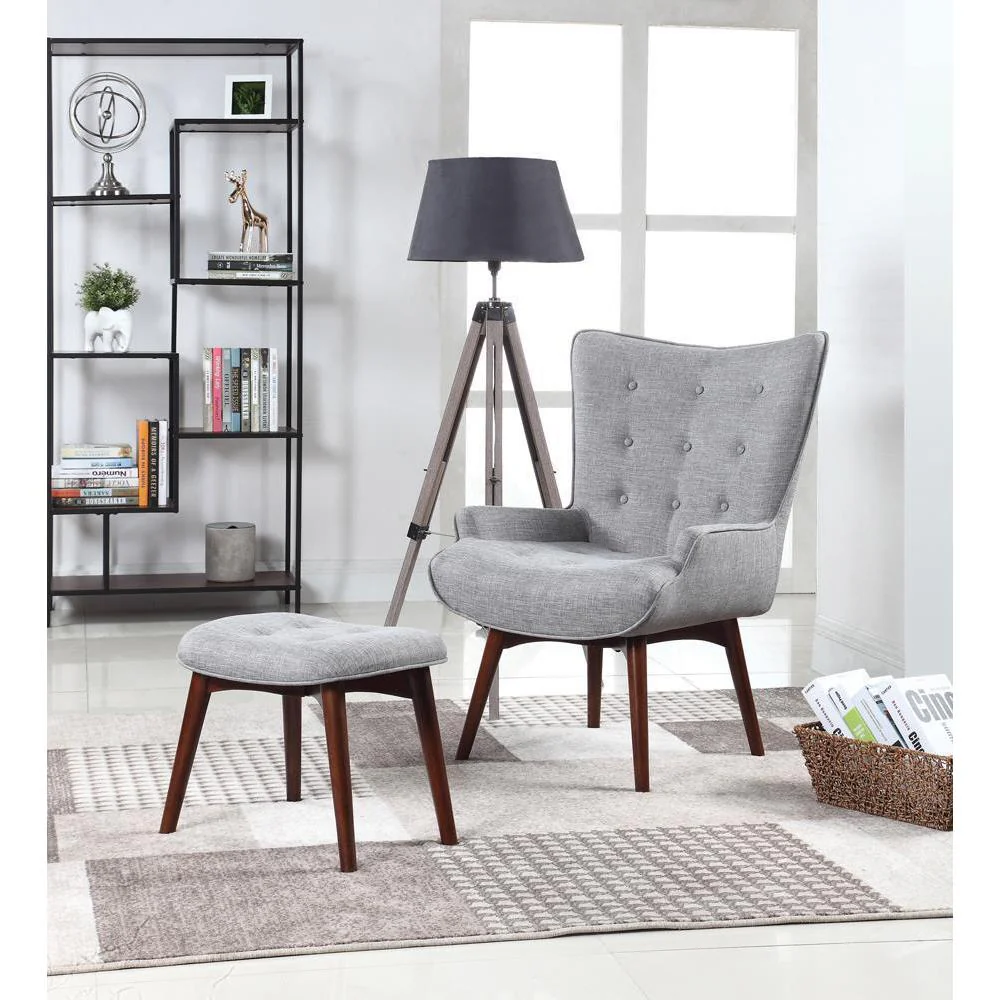 Upholstered Accent Chair With Ottoman - Pearl Silver
