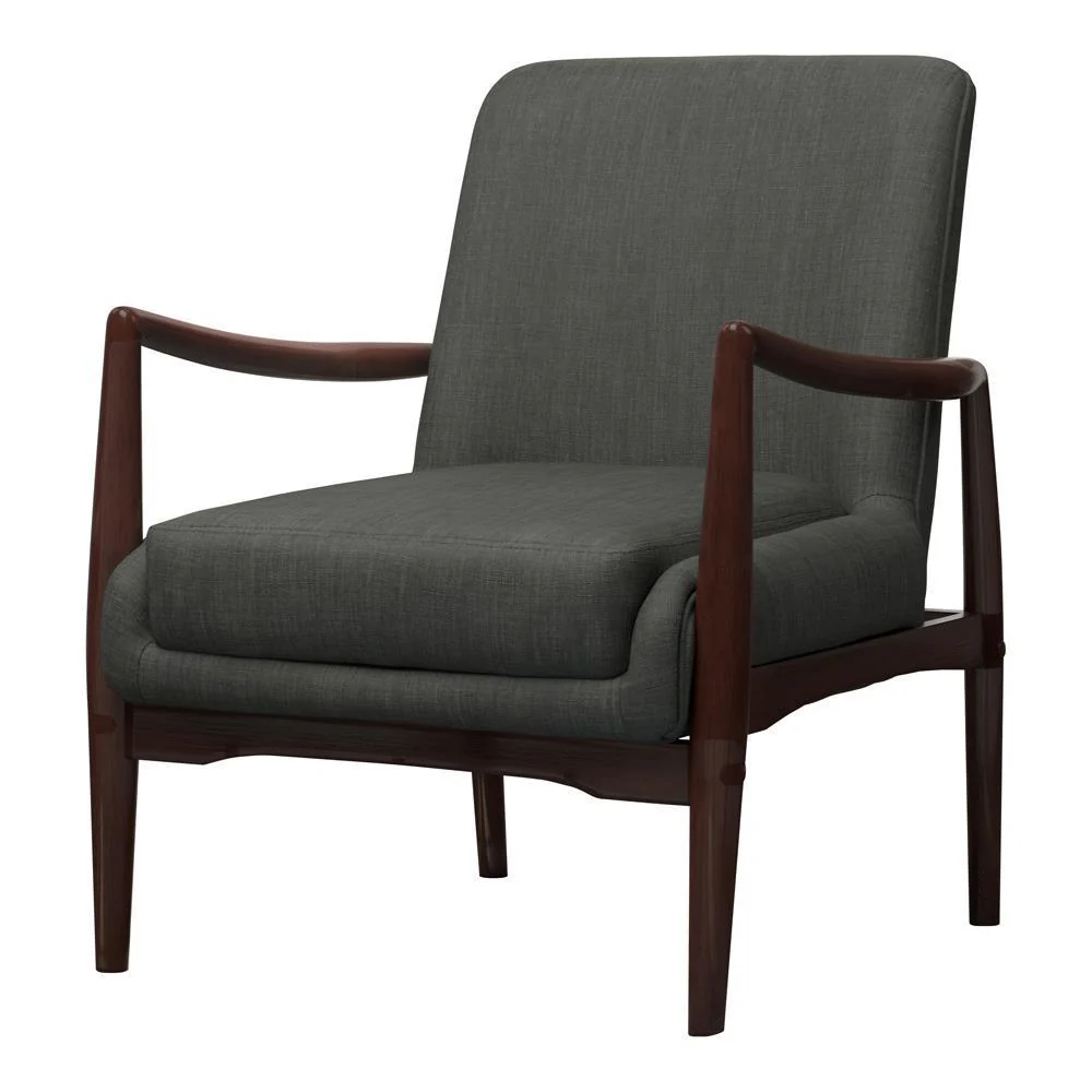 Upholstered Accent Chair With Wooden Arm - Gray - Image 2