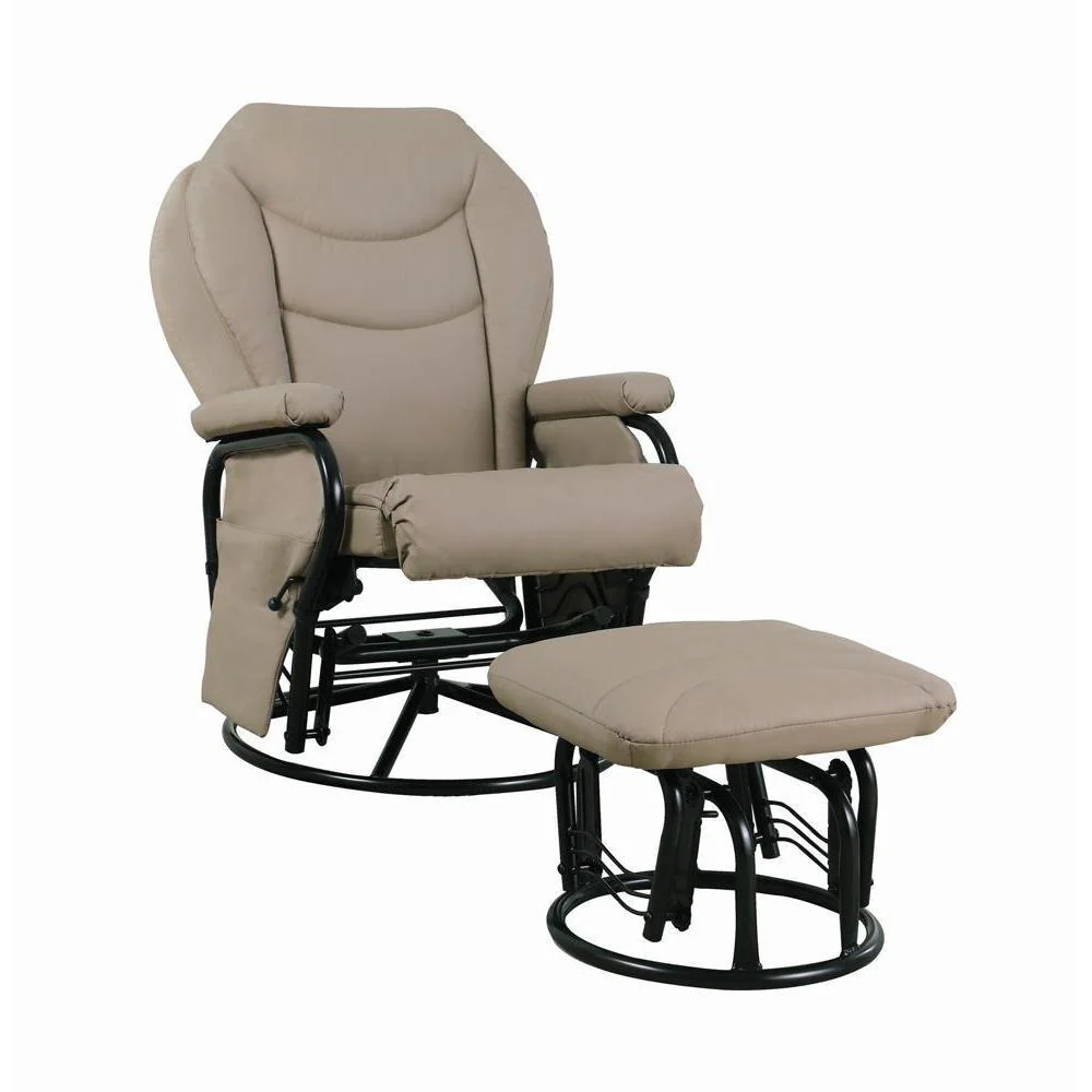 Upholstered Glider Recliner With Ottoman - Beige - Image 2