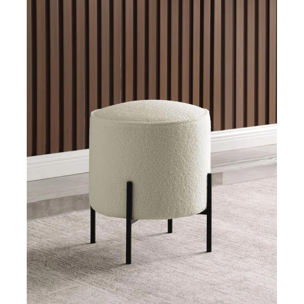 Upholstered Round Ottoman - White