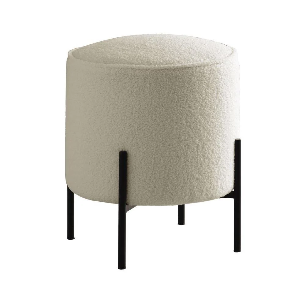 Upholstered Round Ottoman - White - Image 2