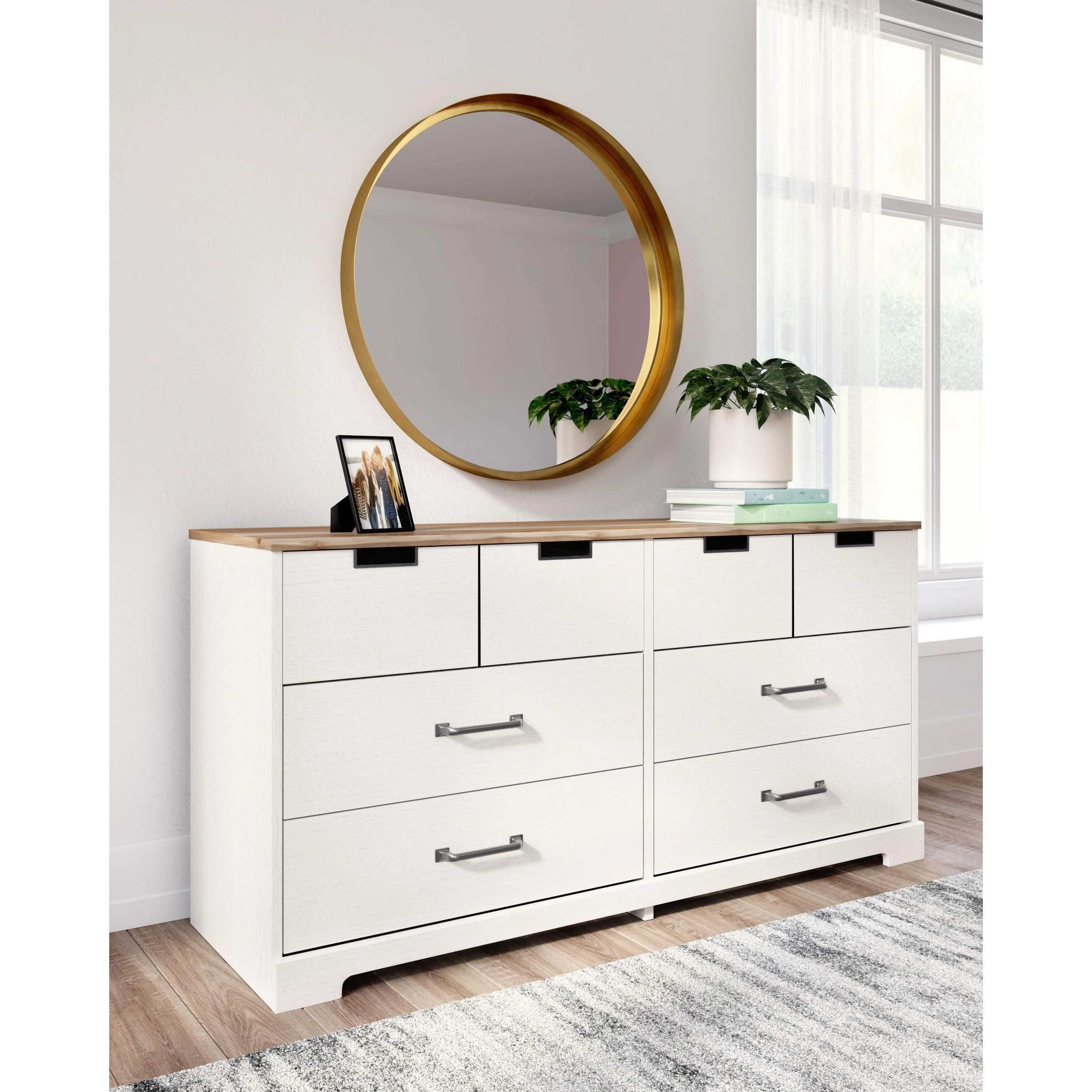 Vaibryn - White / Brown / Beige - Six Drawer Dresser - Vinyl-wrapped - Image 2
