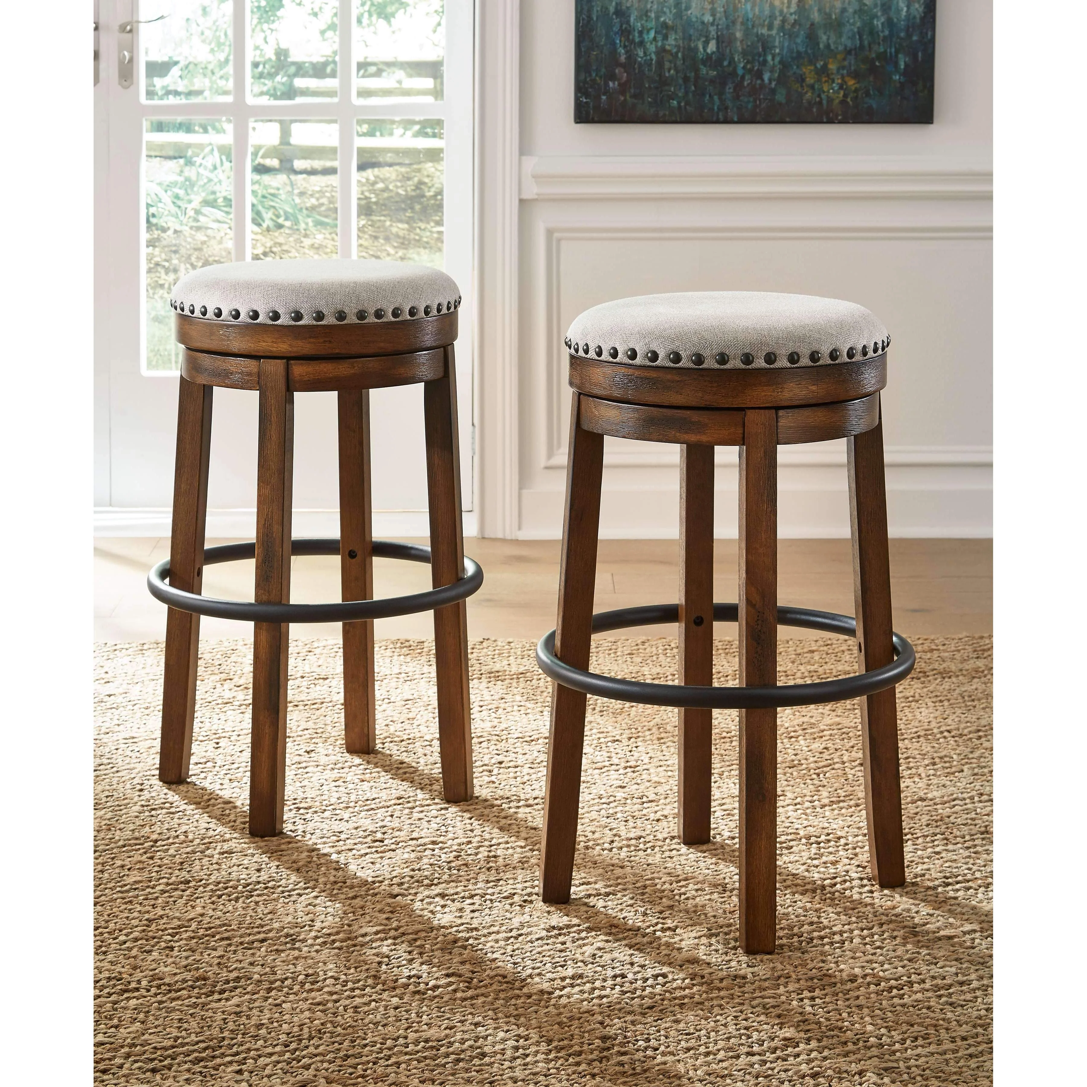 Valebeck - Brown/black - Tall Uph Swivel Stool (1/cn) - Image 2