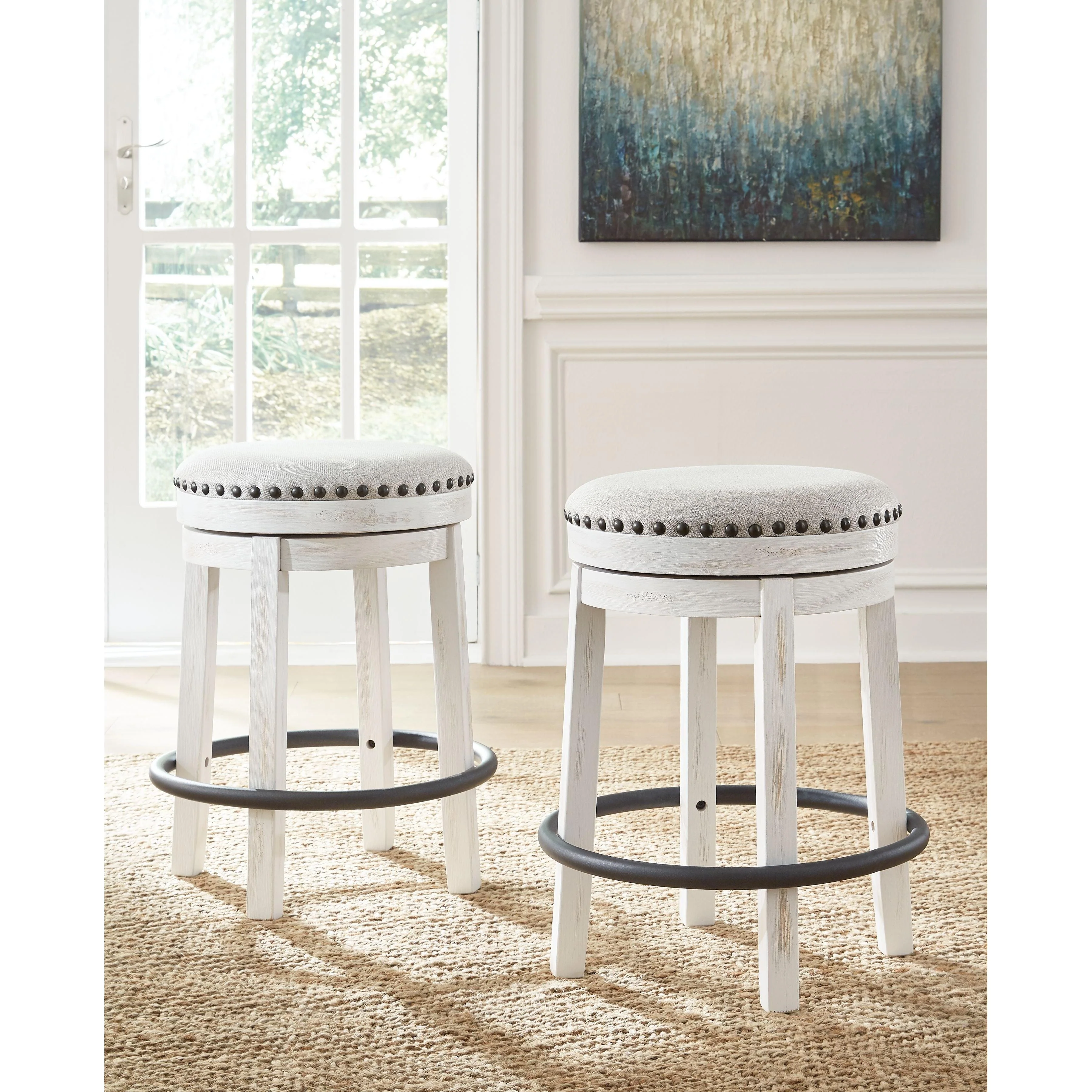 Valebeck - White/black - Uph Swivel Stool (1/cn) - Image 8
