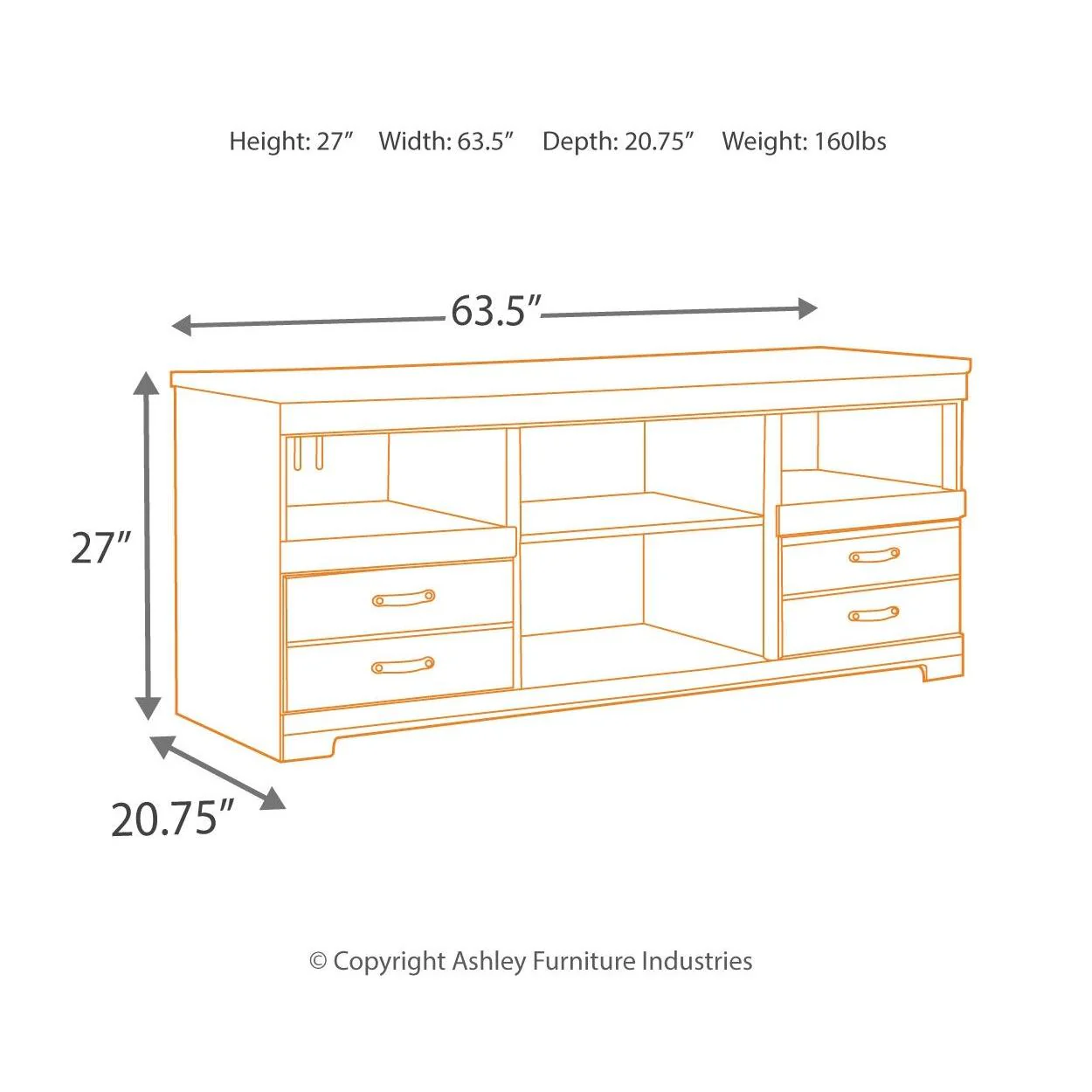 Ashley Trinell Large Tv Stand w/Fireplace Option in Brown (63.39"W x 19.61"D x 26.22"H) - Image 13