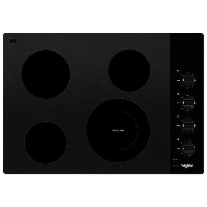 Whirlpool 30-inch Electric Ceramic Glass Cooktop with Dual Radiant Element Black