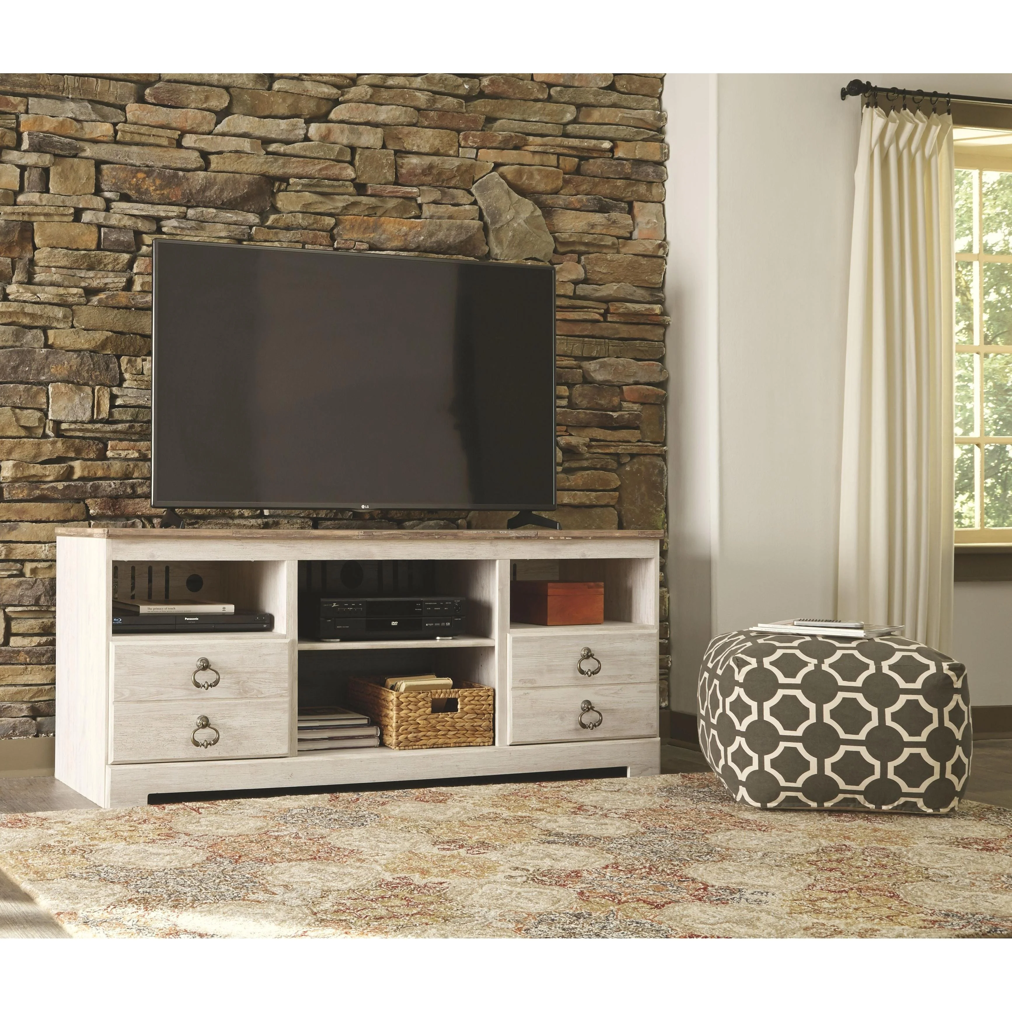 Willowton - Whitewash - 4 Pc. - Entertainment Center - 64" Tv Stand With Fireplace Option - Image 3
