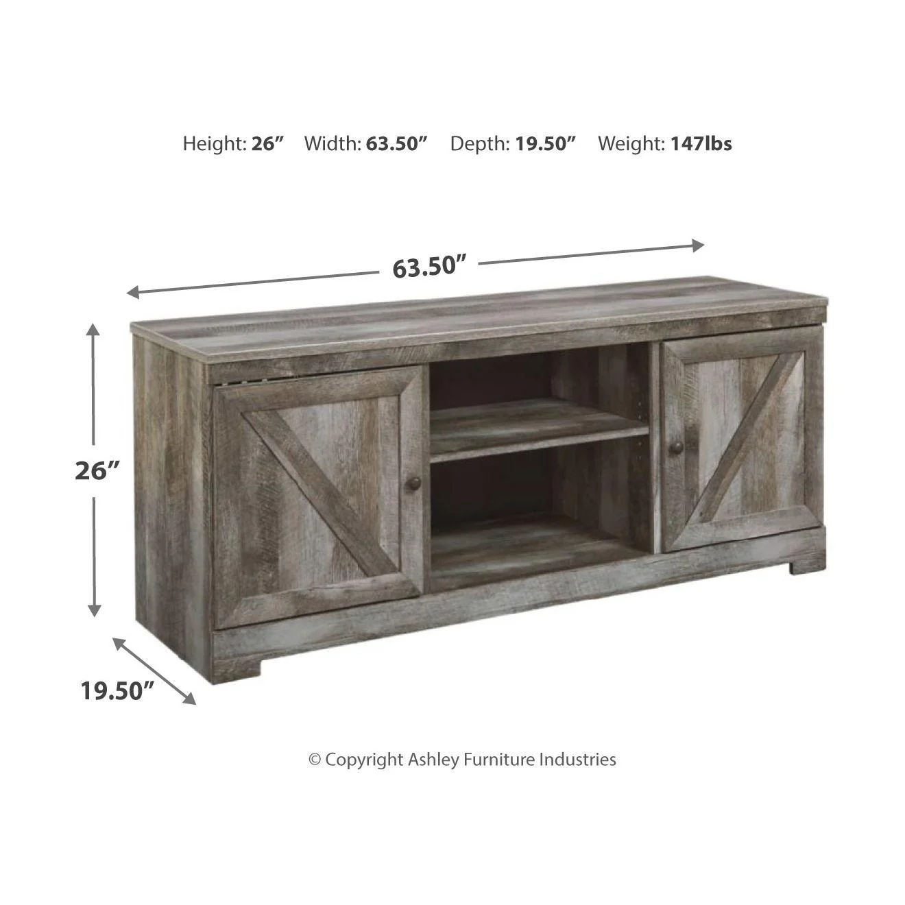 Wynnlow - Gray - 2 Pc. - 63" Tv Stand With Faux Firebrick Fireplace Insert - Image 3