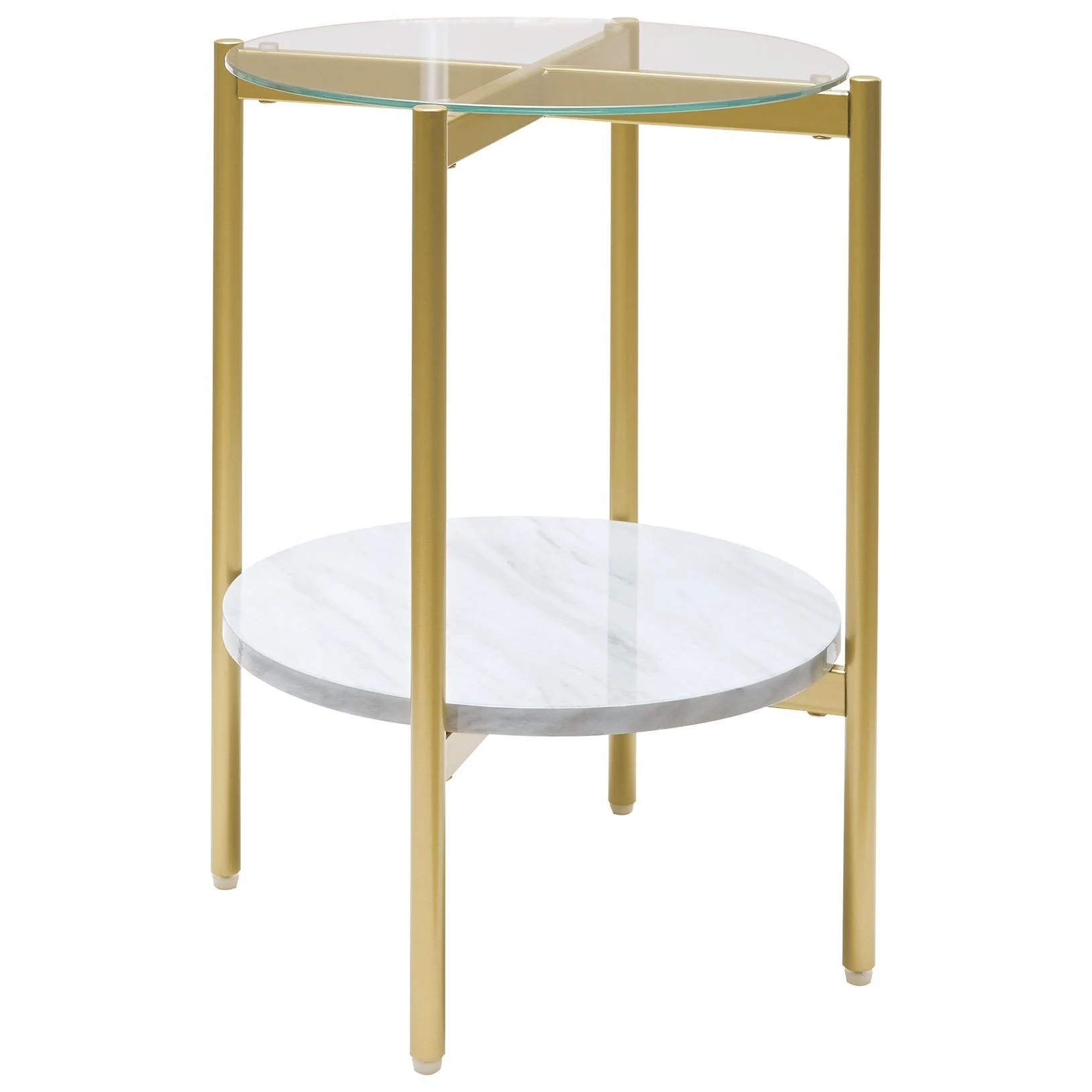Wynora - White/gold - Round End Table