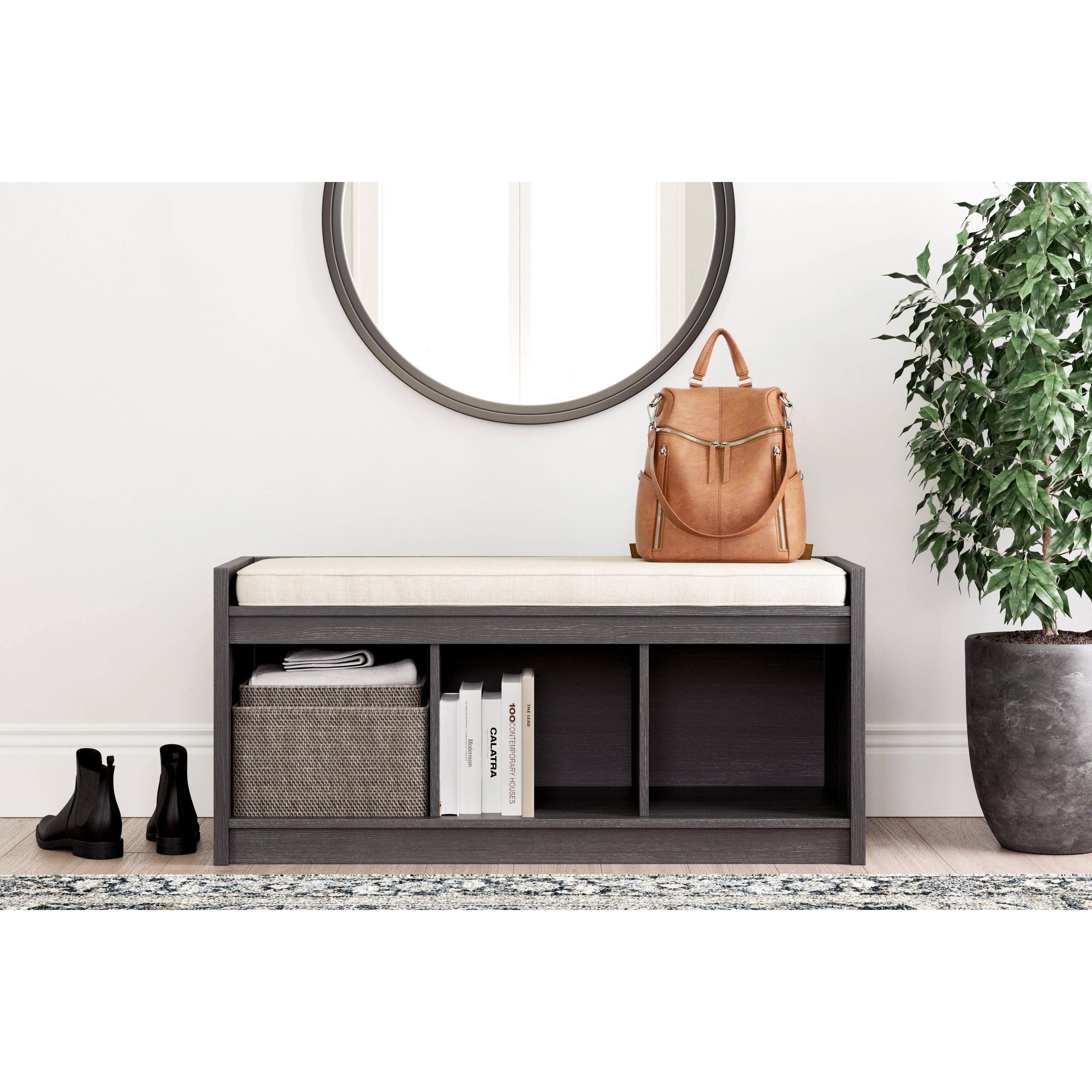 Yarlow - Dark Gray - Bench With 3 Open Storages - Image 8